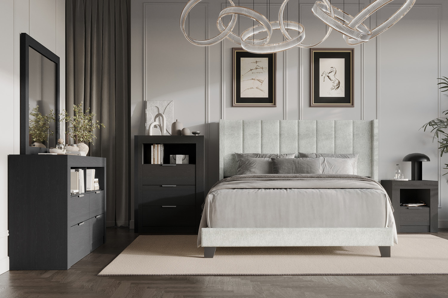 Aaron Bedroom Black #0369A (QB-NS-CH-DR-MR)