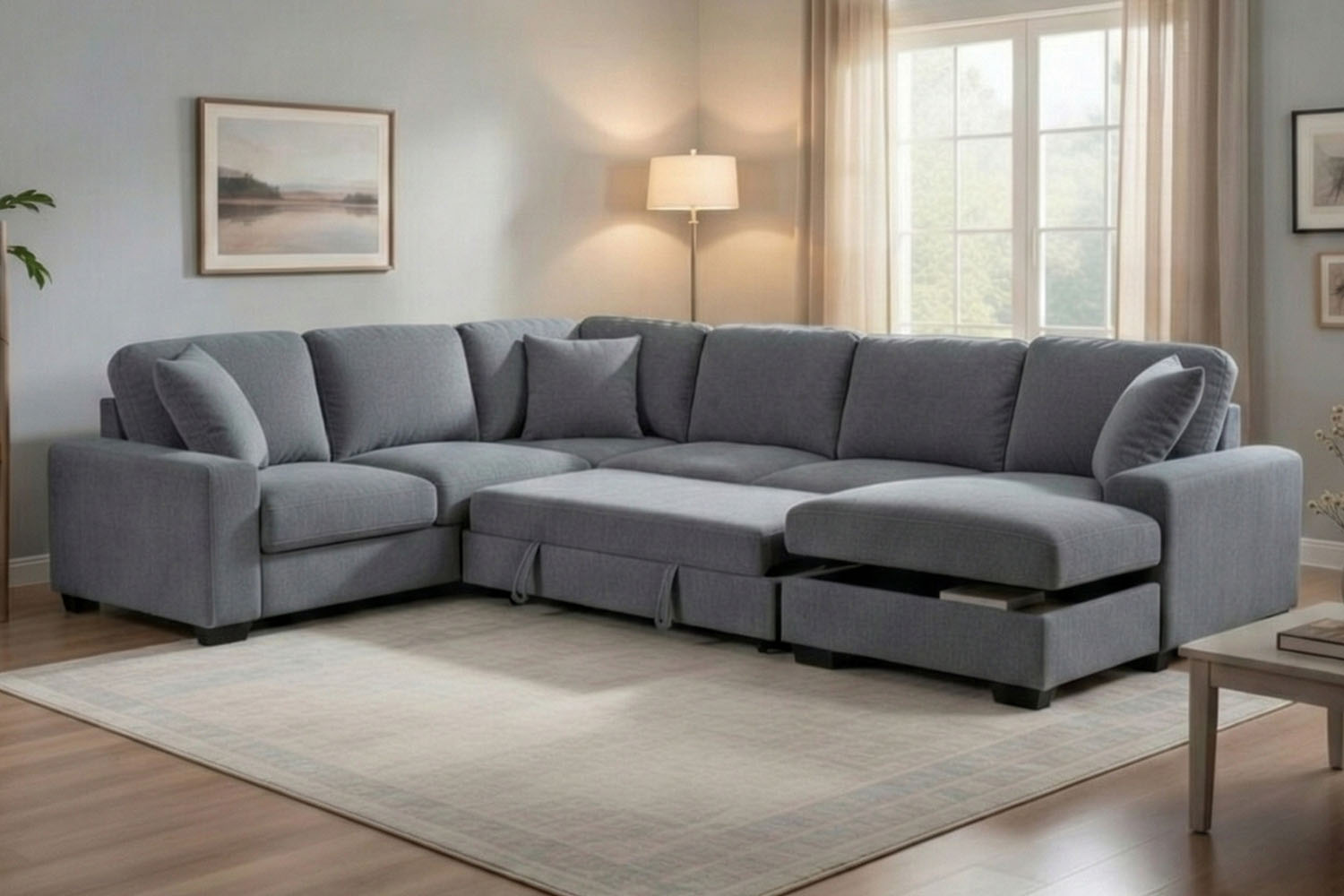 Dylan #U2548H (4-Pc Functional Sectional with Pop-Up Sleeper and Storage Chaise)